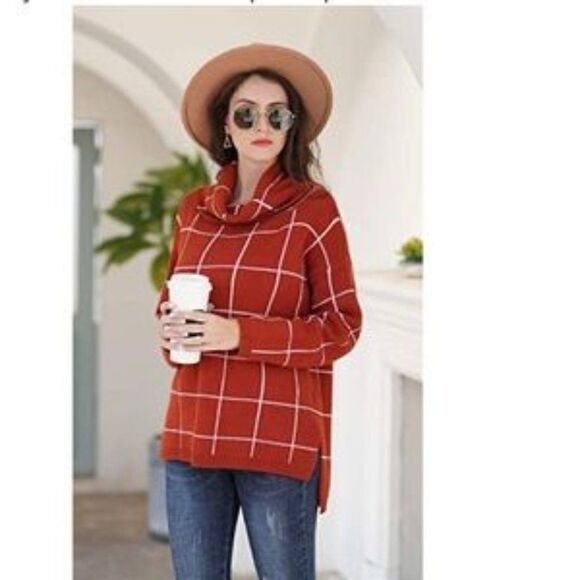 New Grid Pattern Turtleneck Knitted Jumper Sweater - Picture 1 of 9
